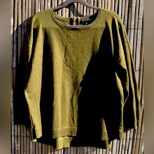 Cable and Gauge 1X Army Green Sweater with Back Zip Detail and Hi Lo Hemline
